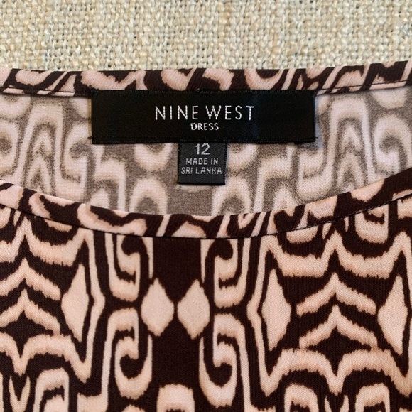 NINE WEST 3/4-sleeve Dress Stretch Straight Hem Aztec Brown Red Orange Womens 12 - Picture 6 of 11
